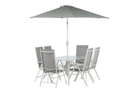 BREKKI Ruokailuryhmä, mukaan lukien aurinkovarjo, valkoinen/harmaa