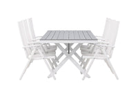 Garcia ruokapöytä 200*100 - valkoinen / alumiini / harmaa aintwood + Break ruokatuoli - valkoinen / alumiini / textilene