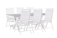 Garcia ruokapöytä 200*100 - valkoinen / alumiini / harmaa aintwood + Break ruokatuoli - valkoinen / alumiini / textilene