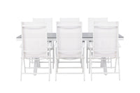 Garcia ruokapöytä 200*100 - valkoinen / alumiini / harmaa aintwood + Break ruokatuoli - valkoinen / alumiini / textilene