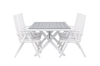 Garcia ruokapöytä 200*100 - valkoinen / alumiini / harmaa aintwood + Break ruokatuoli - valkoinen / alumiini / textilene