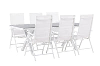 Garcia ruokapöytä 200*100 - valkoinen / alumiini / harmaa aintwood + Break ruokatuoli - valkoinen / alumiini / textilene