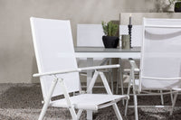 Garcia ruokapöytä 200*100 - valkoinen / alumiini / harmaa aintwood + Break ruokatuoli - valkoinen / alumiini / textilene