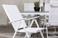 Garcia ruokapöytä 200*100 - valkoinen / alumiini / harmaa aintwood + Break ruokatuoli - valkoinen / alumiini / textilene