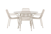 Lina ruokapöytä 120ø - Beige + Peking ruokatuoli - beige / alumiini