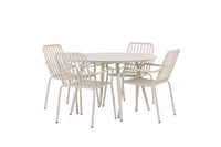 Lina ruokapöytä 120ø - Beige + Peking ruokatuoli - beige / alumiini