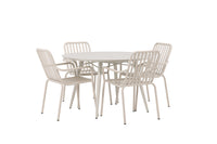 Lina ruokapöytä 120ø - Beige + Peking ruokatuoli - beige / alumiini