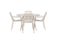 Lina ruokapöytä 120ø - Beige + Peking ruokatuoli - beige / alumiini