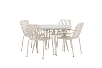 Lina ruokapöytä 120ø - Beige + Peking ruokatuoli - beige / alumiini