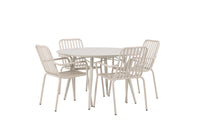 Lina ruokapöytä 120ø - Beige + Peking ruokatuoli - beige / alumiini