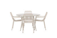 Lina ruokapöytä 120ø - Beige + Peking ruokatuoli - beige / alumiini