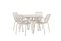 Lina ruokapöytä 120ø - Beige + Peking ruokatuoli - beige / alumiini