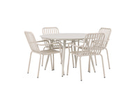 Lina ruokapöytä 120ø - Beige + Peking ruokatuoli - beige / alumiini