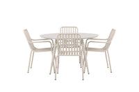 Lina ruokapöytä 120ø - Beige + Peking ruokatuoli - beige / alumiini