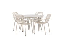 Lina ruokapöytä 120ø - Beige + Peking ruokatuoli - beige / alumiini