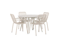 Lina ruokapöytä 120ø - Beige + Peking ruokatuoli - beige / alumiini