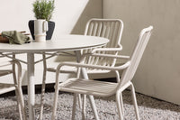 Lina ruokapöytä 120ø - Beige + Peking ruokatuoli - beige / alumiini