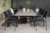 Levels ruokapöytä 160/240 - musta / harmaa + Santorini käsinojatuoli - musta alumiini / musta textilene