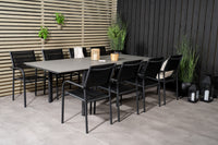 Levels ruokapöytä 160/240 - musta / harmaa + Santorini käsinojatuoli - musta alumiini / musta textilene