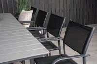 Levels ruokapöytä 160/240 - musta / harmaa + Santorini käsinojatuoli - musta alumiini / musta textilene