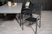 Levels ruokapöytä 160/240 - musta / harmaa + Santorini käsinojatuoli - musta alumiini / musta textilene