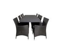 Marbella ruokapöytä 160/240*100 - musta + Knick käsinojatuoli - musta