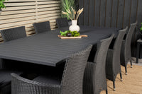 Marbella ruokapöytä 160/240*100 - musta + Knick käsinojatuoli - musta