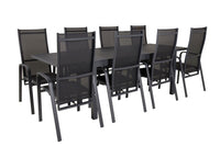 Marbella ruokapöytä 160/240*100 - musta + Copacabana keinutuoli ruokatuoli - musta alumiini / tekstiili