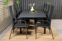 Marbella ruokapöytä 160/240*100 - musta + Copacabana keinutuoli ruokatuoli - musta alumiini / tekstiili