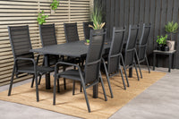 Marbella ruokapöytä 160/240*100 - musta + Copacabana keinutuoli ruokatuoli - musta alumiini / tekstiili
