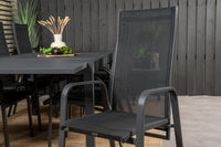 Marbella ruokapöytä 160/240*100 - musta + Copacabana keinutuoli ruokatuoli - musta alumiini / tekstiili