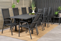 Marbella ruokapöytä 160/240*100 - musta + Copacabana keinutuoli ruokatuoli - musta alumiini / tekstiili