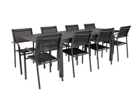 Marbella ruokapöytä 160/240 - musta + Santorini käsinojatuoli - musta alumiini / musta textilene 8