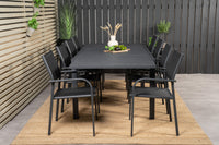 Marbella ruokapöytä 160/240 - musta + Santorini käsinojatuoli - musta alumiini / musta textilene 8