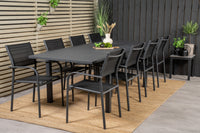Marbella ruokapöytä 160/240 - musta + Santorini käsinojatuoli - musta alumiini / musta textilene 8
