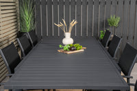 Marbella ruokapöytä 160/240 - musta + Santorini käsinojatuoli - musta alumiini / musta textilene 8