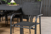 Marbella ruokapöytä 160/240 - musta + Santorini käsinojatuoli - musta alumiini / musta textilene 8