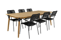 Julian ruokapöytä 210*100 - akasia + Lindos käsinojatuoli - musta alumiini / musta köysi