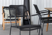 Julian ruokapöytä 210*100 - akasia + Lindos käsinojatuoli - musta alumiini / musta köysi