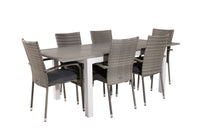 Albany ruokapöytä 152/210 - valkoinen alumiini / harmaa aintwood + Anna ruokatuoli - harmaa