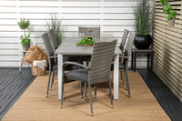 Albany ruokapöytä 152/210 - valkoinen alumiini / harmaa aintwood + Anna ruokatuoli - harmaa