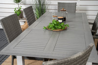 Albany ruokapöytä 152/210 - valkoinen alumiini / harmaa aintwood + Anna ruokatuoli - harmaa