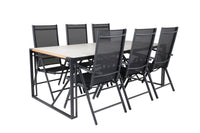 Texas ruokapöytä 200*100 - musta alumiini / tiikki / + Break 5:pos ruokatuoli - musta