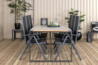 Texas ruokapöytä 200*100 - musta alumiini / tiikki / + Break 5:pos ruokatuoli - musta
