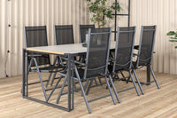 Texas ruokapöytä 200*100 - musta alumiini / tiikki / + Break 5:pos ruokatuoli - musta