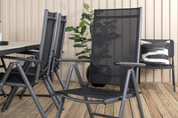 Texas ruokapöytä 200*100 - musta alumiini / tiikki / + Break 5:pos ruokatuoli - musta