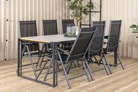 Texas ruokapöytä 200*100 - musta alumiini / tiikki / + Break 5:pos ruokatuoli - musta