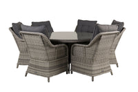 Volta ruokapöytä ø150 - harmaa + Vikelund keinutuoli pehmusteella - harmaa