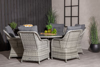 Volta ruokapöytä ø150 - harmaa + Vikelund keinutuoli pehmusteella - harmaa