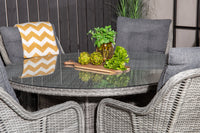 Volta ruokapöytä ø150 - harmaa + Vikelund keinutuoli pehmusteella - harmaa